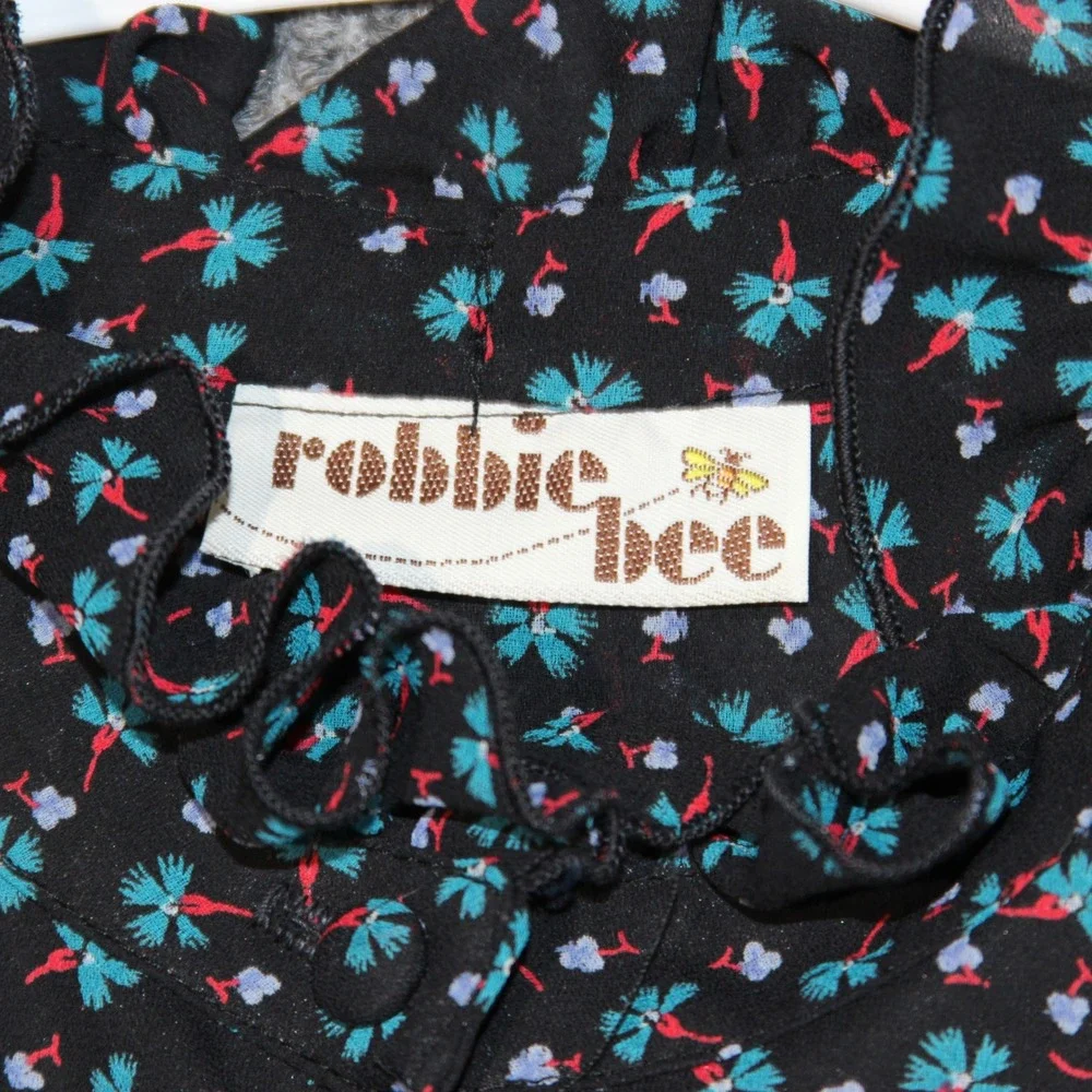 Vintage Robbie Bee Floral Print Dress Womens S Long Sleeve Midi Tie Waist Whimsy